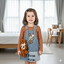 3 - 6 Yaş Arası Labubu Oyuncak Çantalı Salopet