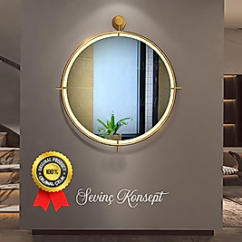 LED li Simirna Ayna GOLD 60 cm Dekoratif Hol Koridor Duvar Salon Mutfak Banyo Wc Ofis Makyaj Aynası