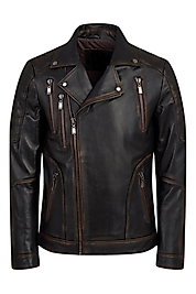 Dustin Hakiki Deri Erkek Vintage Eskitme Motorcu Tarzı Biker Ceket