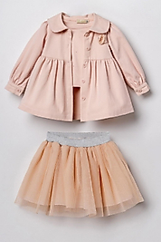 1-4 Yaş Kız Çocuk Pudra Ceket & Simli Tül Etek 3’lü Takım