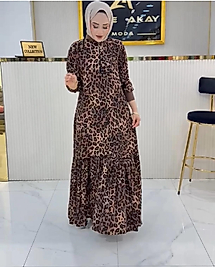 leopar desen viskon elbise