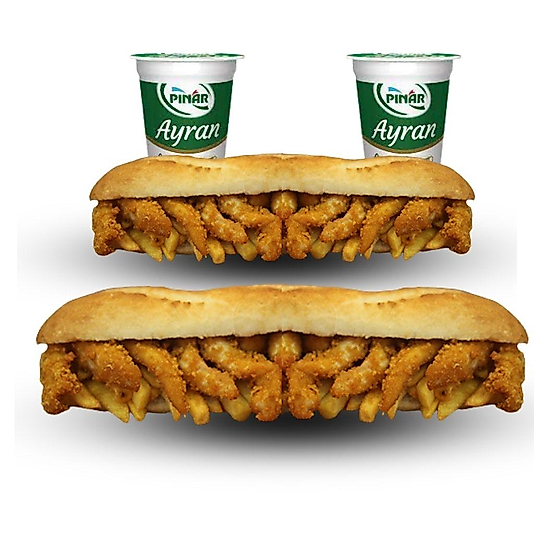 2'li Tam Ekmek Arası Çıtır Tavuk & Patates + 2'li Ayran İçecek  Menü