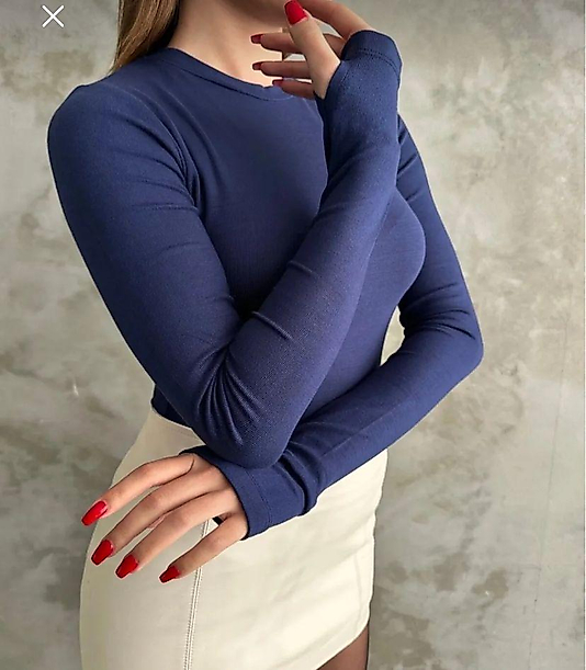 Modal kumaş Uzun Kollu Parmak Arası Geçiş Detaylı BADİ BODY LACİVERT