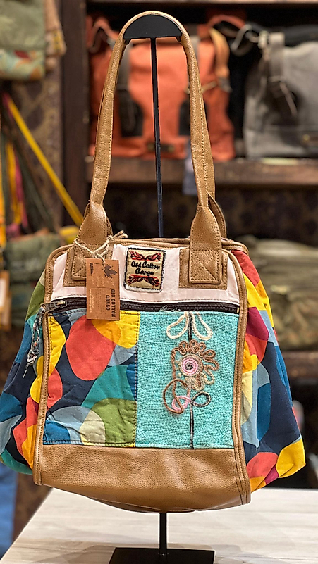 Old Cotton Kaliteli Organik Vintage Büyük Desenli Kadın Omuz Çantası Sancarlos bag 8145 XL