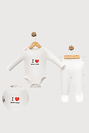 3-9 Ay I ❤️ Mom & Dad 2’li Bebek Takımı | Body + Ayaklı Alt