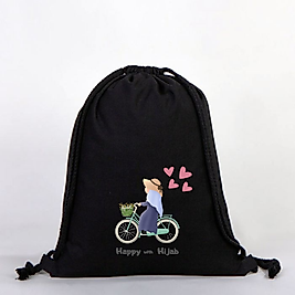 "Başörtümle Mutluyum" Baskılı Ham Bez Sırt Çantası %100 Pamuk Krem