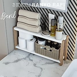 Beril 2 Katlı Ahşap Banyo Rafı / Dekoratif Raf / Çok Amaçlı Kullanım ( Beyaz )