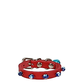 Cattie Gerçek Deriden El Yapımı Boncuklu Kedi Boyun Tasması 1x14-18cm - Red