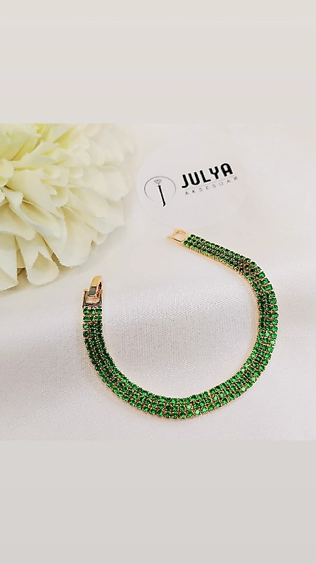 ÇELİK GOLD  YEŞİL TAŞLI SUYOLU BİLEKLİK