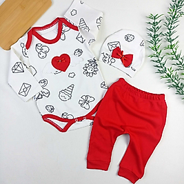 Kalp Şapkalı 3 Parça Takım