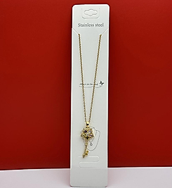 Taşlı kilit figürlü çelik kolye gold