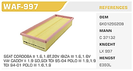HAVA FİLTRESİ SEAT CORDOBA II 1.6,1.8T,20V IBIZA III 1.6,1.6V  VW CADDY II 1.9 SD,SDI TDI 95-04 POLO III 1.9,1.9  TDI 94-01 POLO III 1.6,1.9