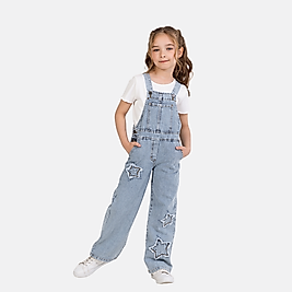 Kız Çocuk Yıldız Desen Denim Salopet