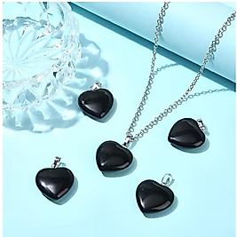 ( 5 X ADET ) ( 1 SET ) BLACK HEART DOĞAL TAŞ SİYAH KALP TAKI&BİLEKLİK&KÜPE&KOLYE UCU