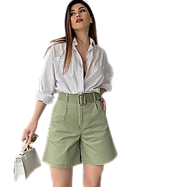 Rahat Kesim Kemerli Mom Şort - HAKİ