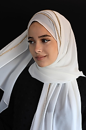 Abiye Taşlı Şal Beyaz