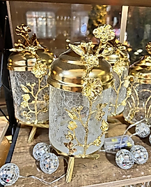 JAPON GÜLLÜ ÜÇLÜ LUX KAVANOZ TAKIMI GOLD