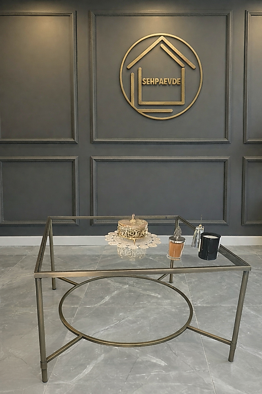 ESKİTME KAPLAMA ÇİFT KAT ORTA SEHPA ŞEFFAF CAM