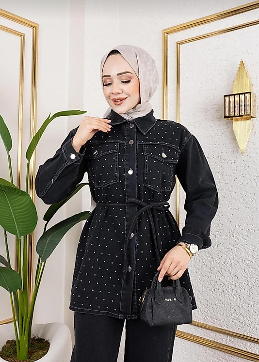 Taşli Kot Takım Siyah Renk