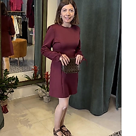 Scuba kumaş bordo elbise