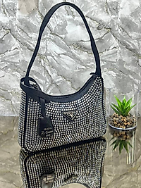 PRADA WİTH CRYSTALS MİNİ BAG / Siyah-Gümüş