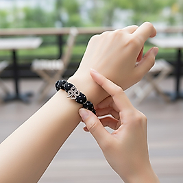 Siyah Beyaz Puantiye Kumaş İmza Bileklik