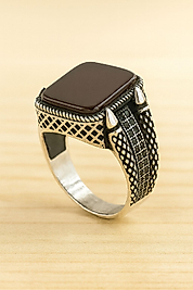 “Modern Oniks Taşı 925 Gümüş Erkek Yüzük”