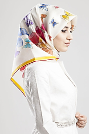 Kelebek Desenli Twill İpek Eşarp
