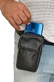 Deri Telefon Bölmeli Kemer Çantası 3 Bölmeli Dikey