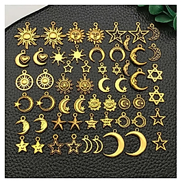 (56 X ADET) 1 SET RETRO GÜNEŞ&YILDIZ&AY ALAŞIM BİLEKLİK&KÜPE&KOLYE UCU