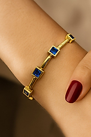 14K Altın Kare Kesim Mavi Zirkon Taşlı VIP Bileklik