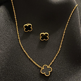 Cleef Model Gold Çelik Kolye-Küpe Set