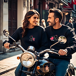 Puzzle Birleşen Kalp görselli kombin Bisiklet Yaka Erkek kadın Slimfit Sweatshirt