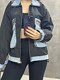 Denim cepli Garnili paraşüt Siyah paraşüt ceket