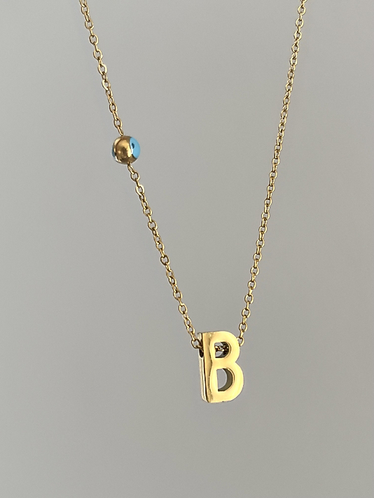 Çelik B Harf Minimal Gold Kolye