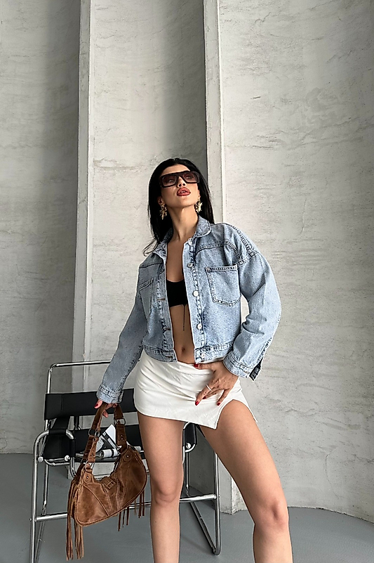 ÇİFT CEPLİ CROP KOT CEKET