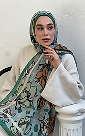 Yeşil Lilyum Desen Çizgili Şal