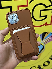 İphone 13 Kartlıklı Standlı Deri Telefon Kılıfı Kahverengi