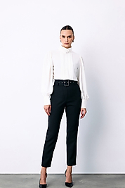 SATEEN KEMERLİ SİYAH RENK PANTLON