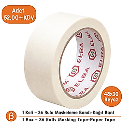 Elba 48x30 Maskeleme Bandı (1 Koli – 36 Adet) | Toptan Maskeleme (Boya Koruma - Badana) Bandı
