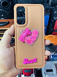 Samsung Galaxy A05s Kalp Kabartmalı Simli Telefon Kılıfı