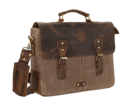 Hakiki Eskitme Deri Kanvas El ve Omuz Askılı Evrak Çantası