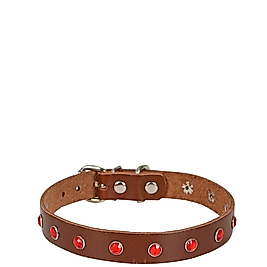 Cattie Gerçek Deriden El Yapımı Taşlı Kedi Boyun Tasması 1,5x28-32cm - Brown