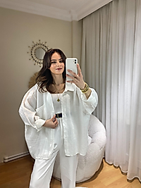 PREMİUM SERİ BASİC OVERSİZE TENSEL GÖMLEK BEYAZ