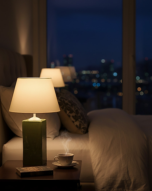 Dekoratif Seramik Kare Abajur Yeşil Krem AB004