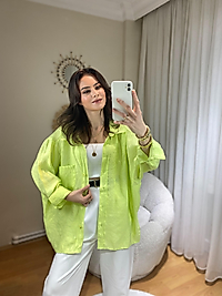 PREMİUM SERİ BASİC OVERSİZE TENSEL GÖMLEK NEON YEŞİL