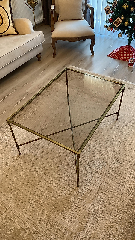 ESKİTME KAPLAMA DİKDÖRTGEN TORNALI ORTA SEHPA BRONZ CAM