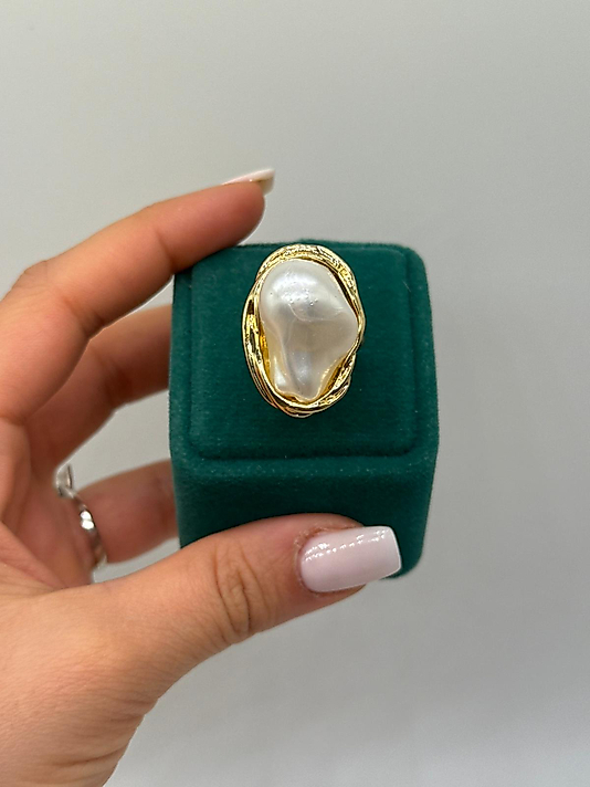 Doğal Form İnci Gold Yüzük