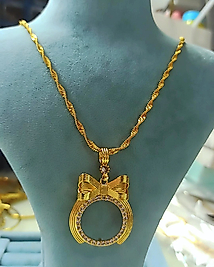 22K Singapur 60 cm Zincir Tam Altın İmitasyon Çerçeveli Fiyonklu Kolye