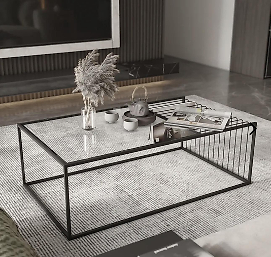 SİYAH KAFES ORTA SEHPA ŞEFFAF CAM